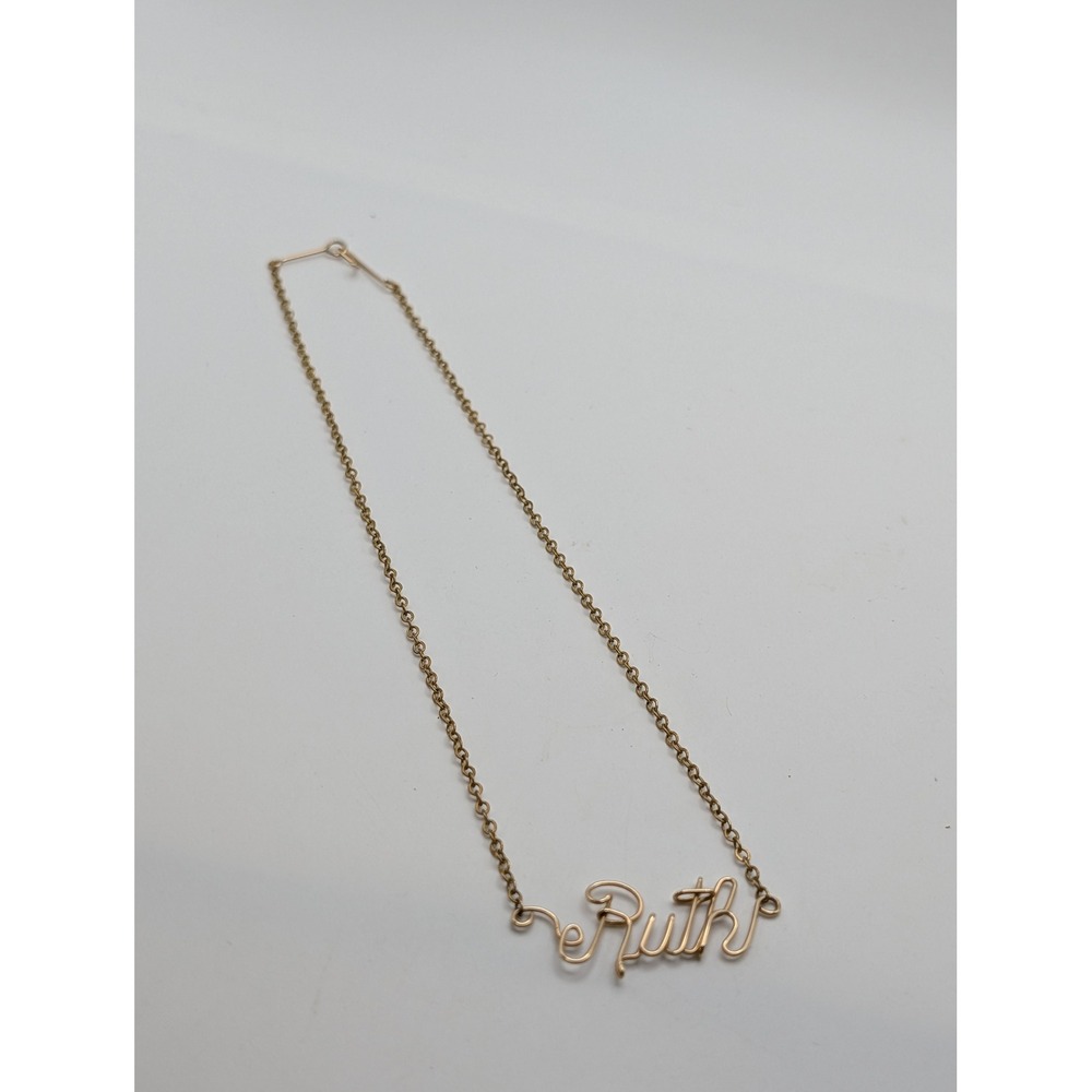 Gold Tone Wire Wrapped Ruth Nameplate Necklace Cursive Script 15 Inch Chain - Picture 5 of 10